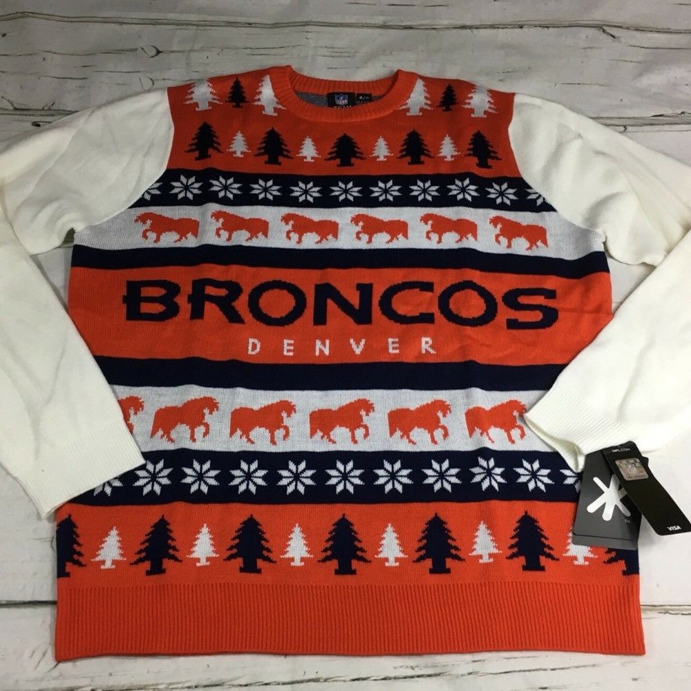DENVER BRONCOS - NFL- CUTE UGLY SWEATER Sz L NWT - Great Gift Idea!